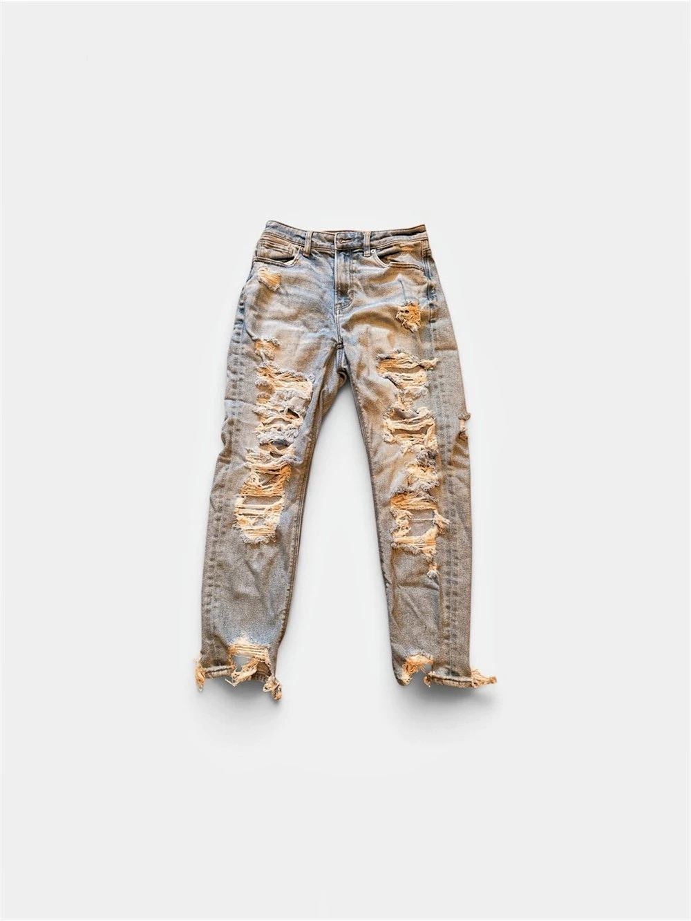 American Eagle AE Ripped Mom Jean Straight Leg Jeans in Blue